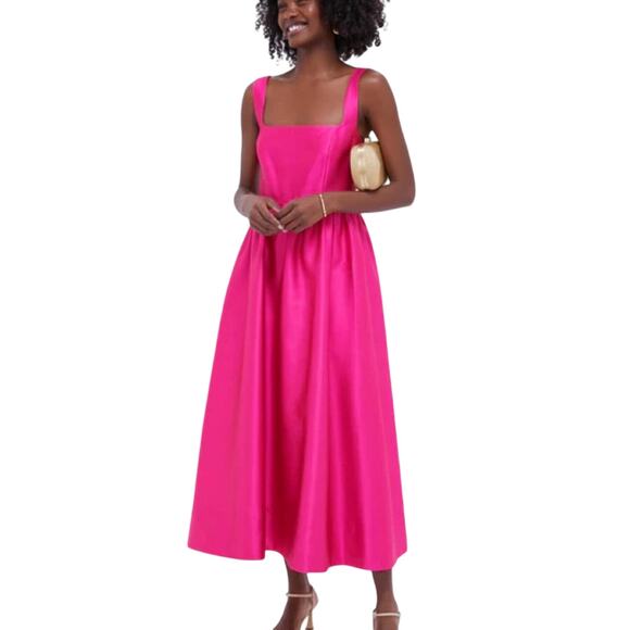 Tuckernuck Dresses & Skirts - Tuckernuck Hot Pink Satin Square-Neck Midi Dress